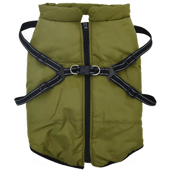 Haină câini cu ham impermeabilă reflectorizantă, verde kaki L44 - WALTI WALTI