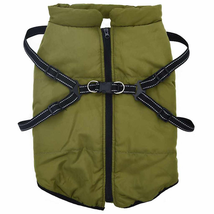 Haină câini cu ham impermeabilă reflectorizantă, verde kaki L68 - WALTI WALTI