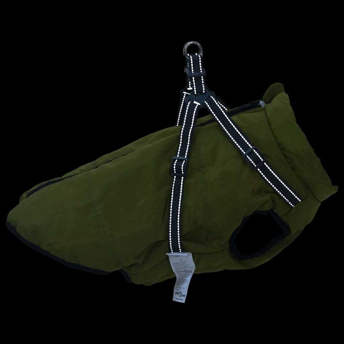 Haină câini cu ham impermeabilă reflectorizantă, verde kaki L68 - WALTI WALTI