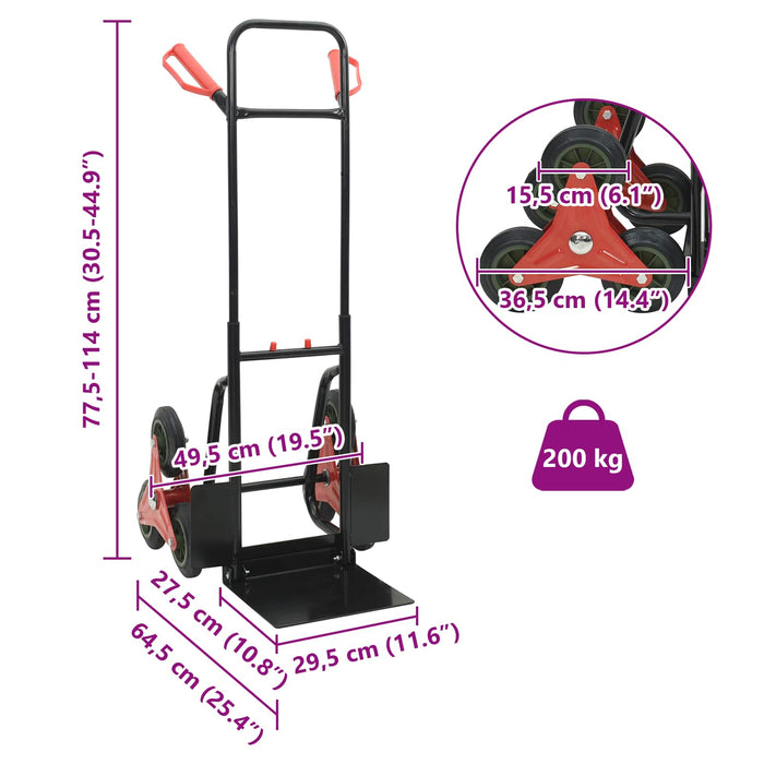 Cărucior manual Negru și roșu 64,5 x 49,5 x 114 cm Oțel - WALTI WALTI