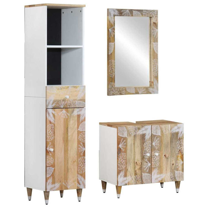 Set mobilier de baie, 3 piese, lemn masiv de mango WALTI