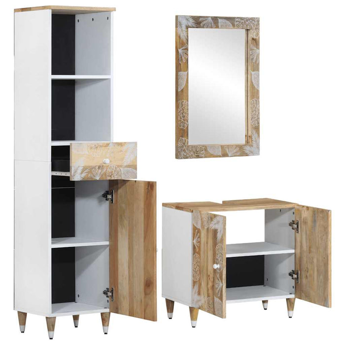 Set mobilier de baie, 3 piese, lemn masiv de mango WALTI