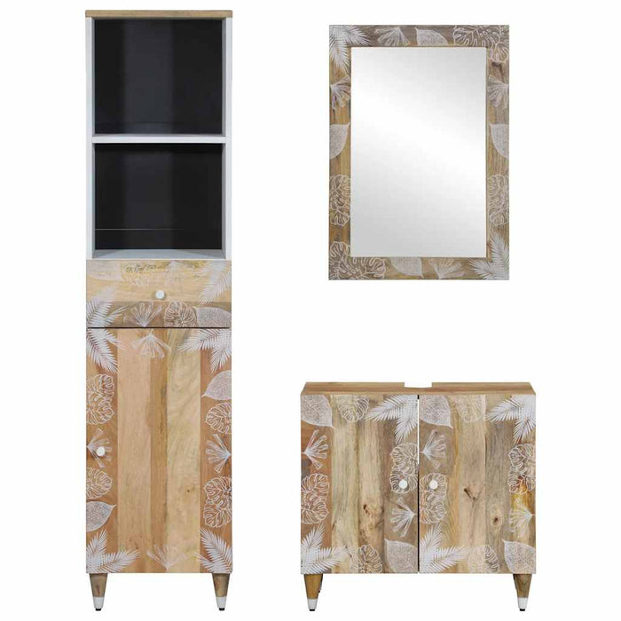 Set mobilier de baie, 3 piese, lemn masiv de mango WALTI