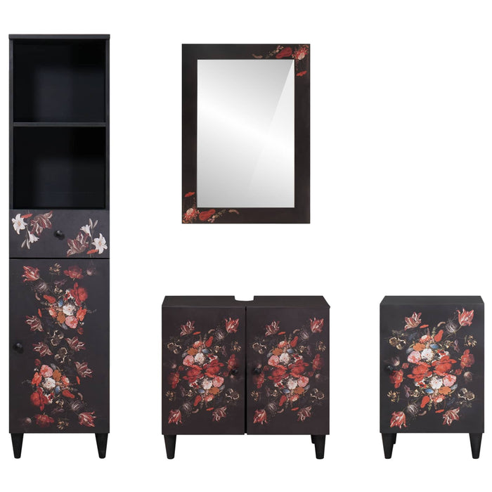 Set dulap baie cu sertar Pe perete 4 pcs Lemn de mango solid - WALTI WALTI