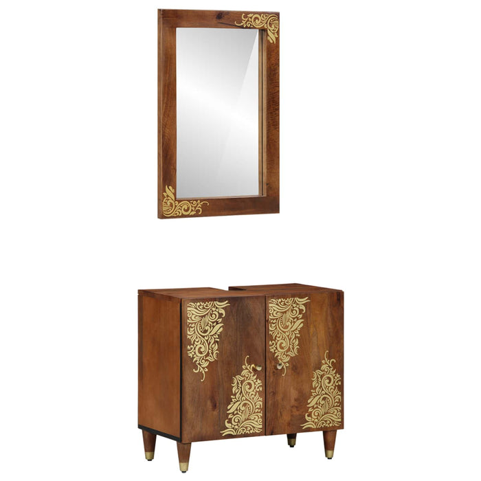 Set dulap baie Pe perete 2 pcs Maro miere Lemn de mango solid WALTI