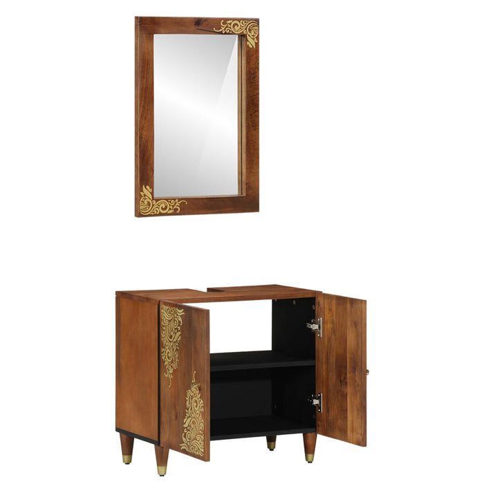 Set dulap baie Pe perete 2 pcs Maro miere Lemn de mango solid WALTI