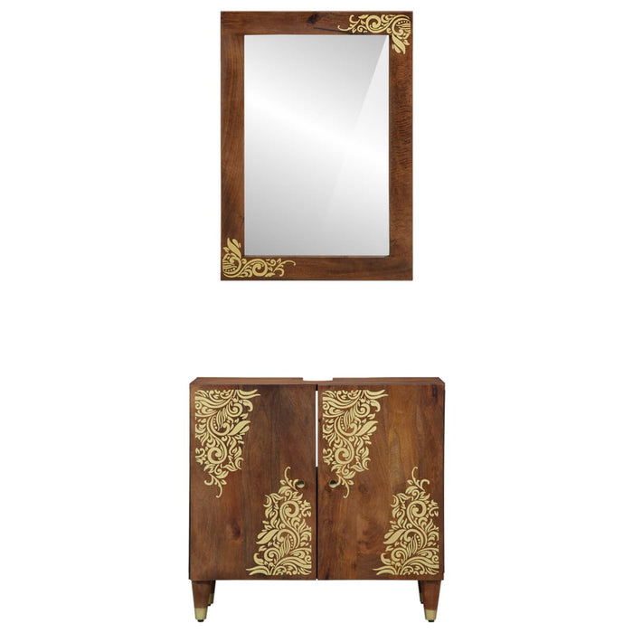 Set dulap baie Pe perete 2 pcs Maro miere Lemn de mango solid WALTI