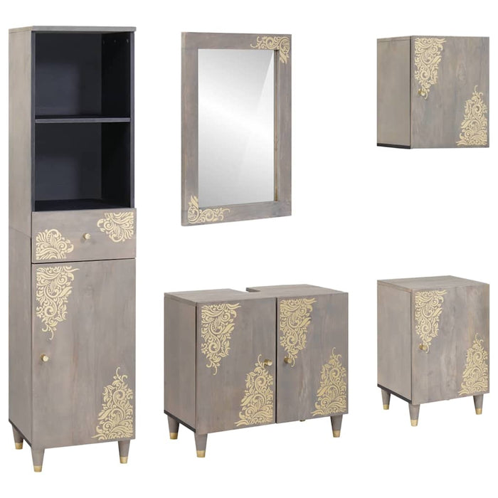 Set de mobilier pentru baie cu sertar 5 pcs Gri 62 x 33 x 58 cm - WALTI WALTI