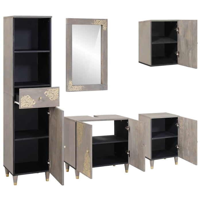 Set de mobilier pentru baie cu sertar 5 pcs Gri 62 x 33 x 58 cm - WALTI WALTI