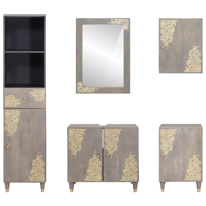 Set de mobilier pentru baie cu sertar 5 pcs Gri 62 x 33 x 58 cm - WALTI WALTI