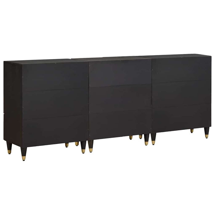 Set dulap baie 3 pcs Negru 180 x 33 x 75 cm Lemn de mango solid - WALTI WALTI