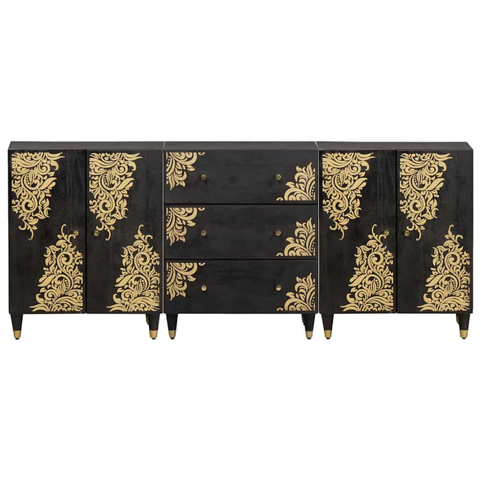 Set dulap baie 3 pcs Negru 180 x 33 x 75 cm Lemn de mango solid - WALTI WALTI