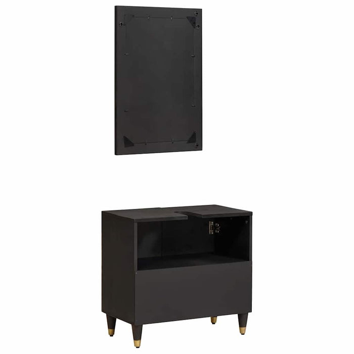Set dulap baie Pe perete cu ușă 2 pcs Negru Lemn de mango solid - WALTI WALTI
