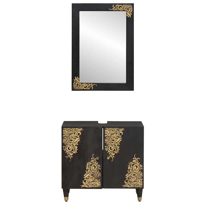 Set dulap baie Pe perete cu ușă 2 pcs Negru Lemn de mango solid - WALTI WALTI