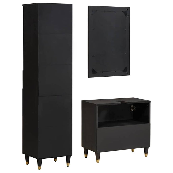 Set dulap baie cu sertar cu ușă 3 pcs Negru Lemn de mango solid - WALTI WALTI