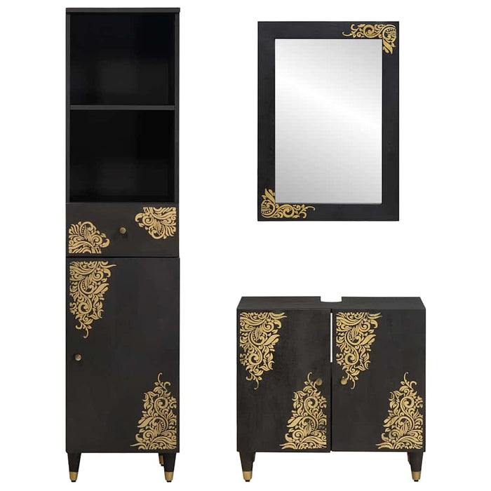 Set dulap baie cu sertar cu ușă 3 pcs Negru Lemn de mango solid - WALTI WALTI