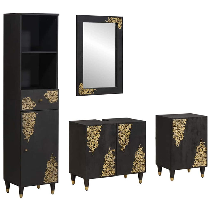 Set dulap baie cu sertar cu ușă 4 pcs Negru Lemn de mango solid - WALTI WALTI