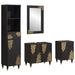 Set dulap baie cu sertar cu ușă 4 pcs Negru Lemn de mango solid - WALTI WALTI