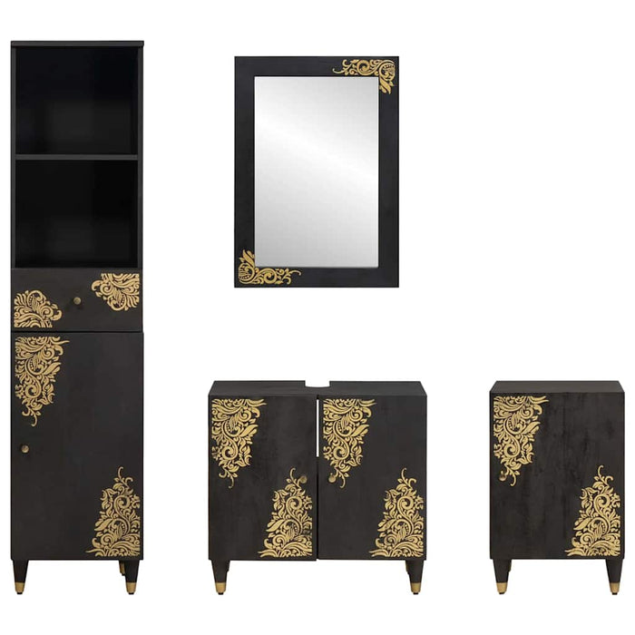 Set dulap baie cu sertar cu ușă 4 pcs Negru Lemn de mango solid - WALTI WALTI