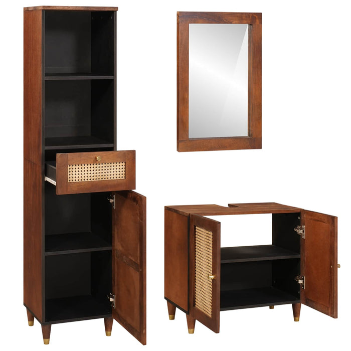 Dulap de Baie cu sertar 3 pcs Maro și negru Lemn de mango solid WALTI