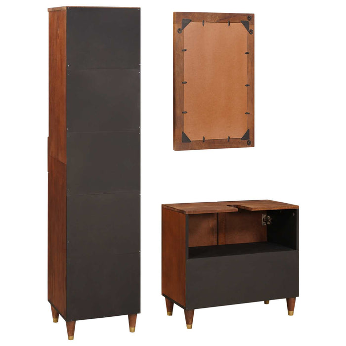 Dulap de Baie cu sertar 3 pcs Maro și negru Lemn de mango solid WALTI
