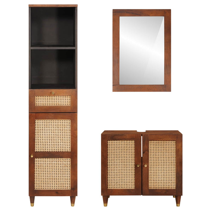 Dulap de Baie cu sertar 3 pcs Maro și negru Lemn de mango solid WALTI