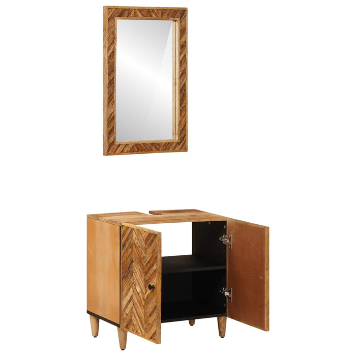 Set dulap baie Pe perete cu ușă 2 pcs Lemn de mango solid WALTI