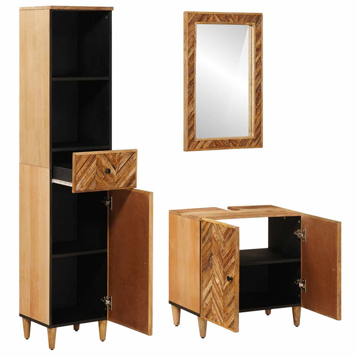 Set dulap baie cu sertar Pe perete 3 pcs Lemn de mango solid WALTI