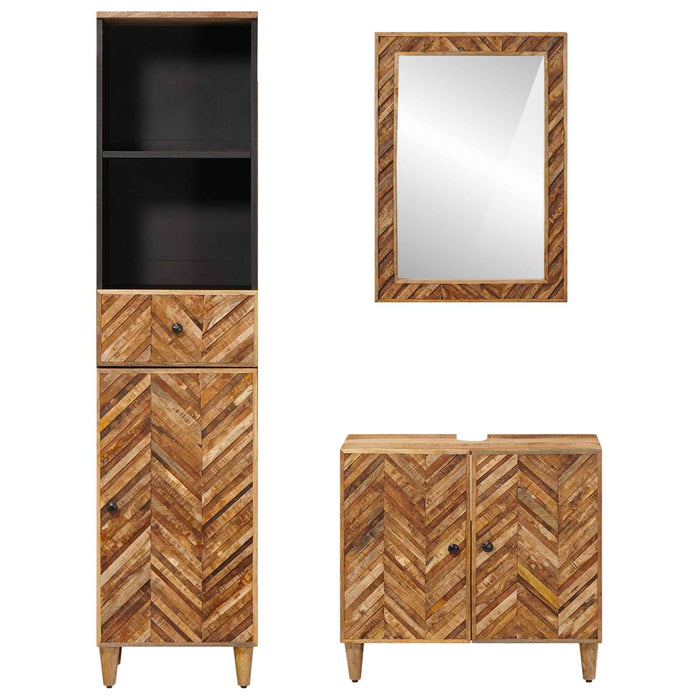 Set dulap baie cu sertar Pe perete 3 pcs Lemn de mango solid WALTI