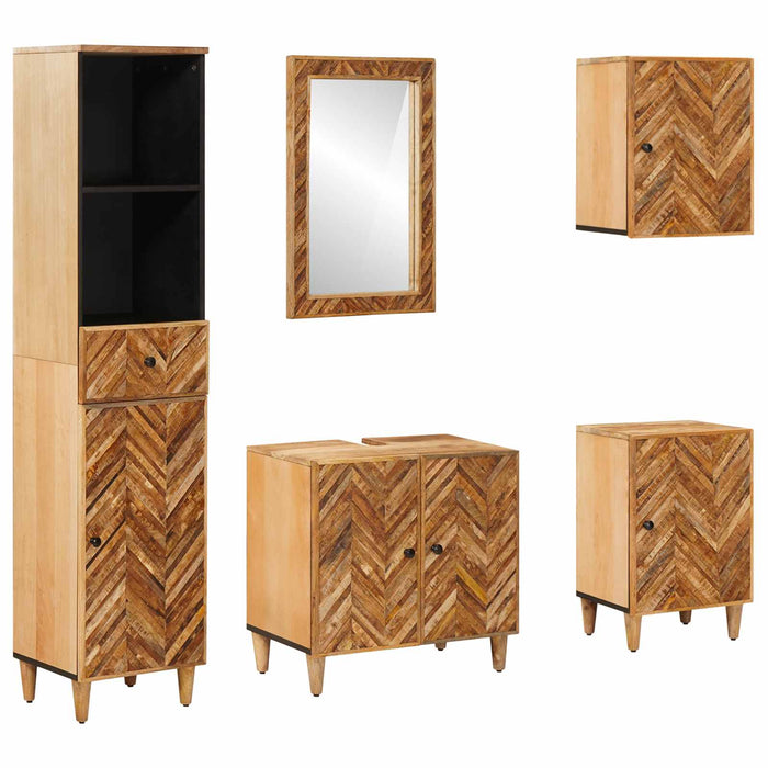 Set dulap baie cu sertar Pe perete 5 pcs Lemn de mango solid WALTI
