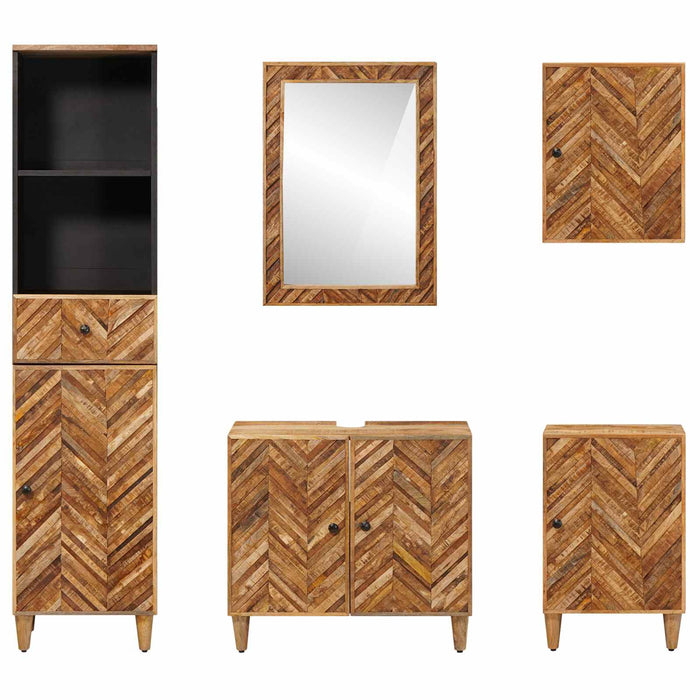 Set dulap baie cu sertar Pe perete 5 pcs Lemn de mango solid WALTI