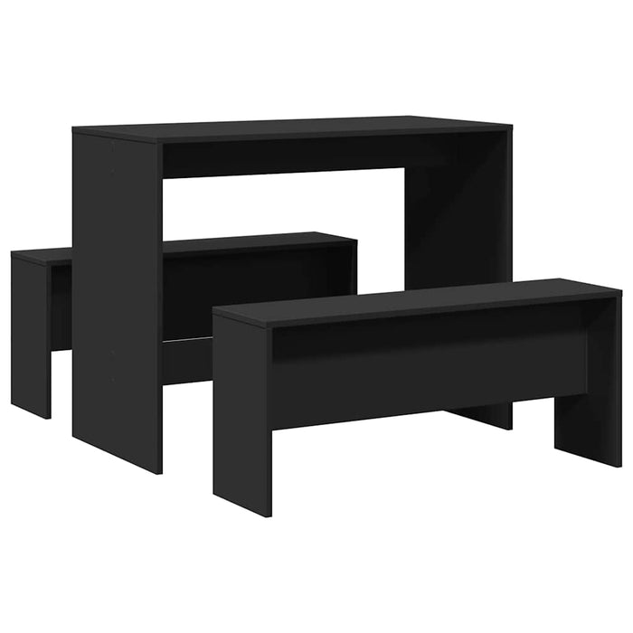 Set masă și bănci de bucătărie, 3 piese, negru, lemn prelucrat WALTI