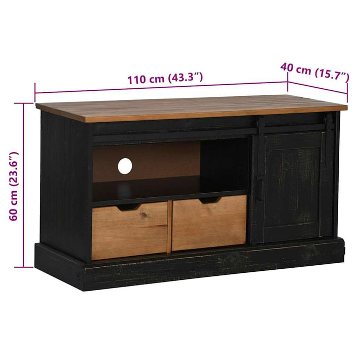 Dulap TV HALDEN cu uşă glisantă negru 110x40x60 cm lemn masiv - WALTI WALTI