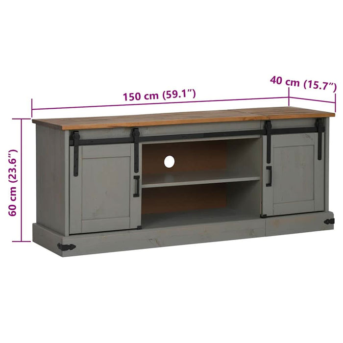 Dulap TV HALDEN 2 usi glisante gri 150x40x60 cm lemn masiv - WALTI WALTI