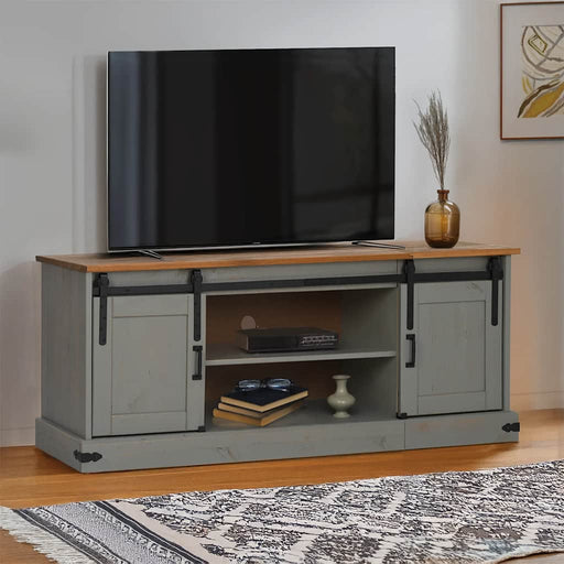 Dulap TV HALDEN 2 usi glisante gri 150x40x60 cm lemn masiv - WALTI WALTI