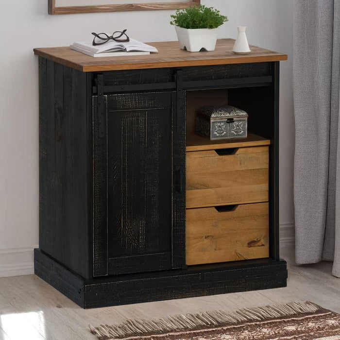 Bufetă HALDEN cu uşă glisantă neagră 80x40x80 cm lemn masiv - WALTI WALTI