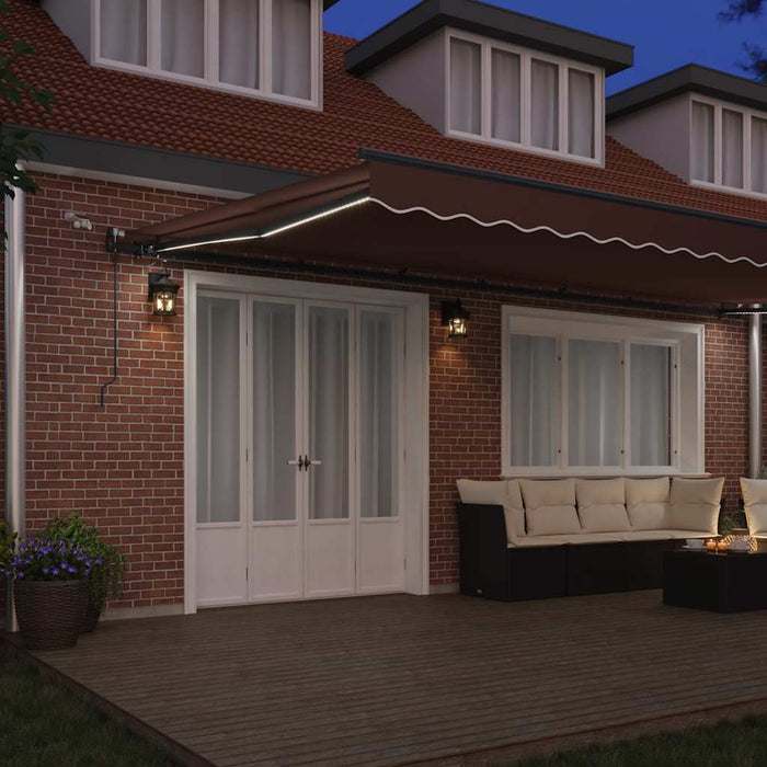 Copertină retractabilă automat cu LED-uri, maro, 600x300 cm WALTI