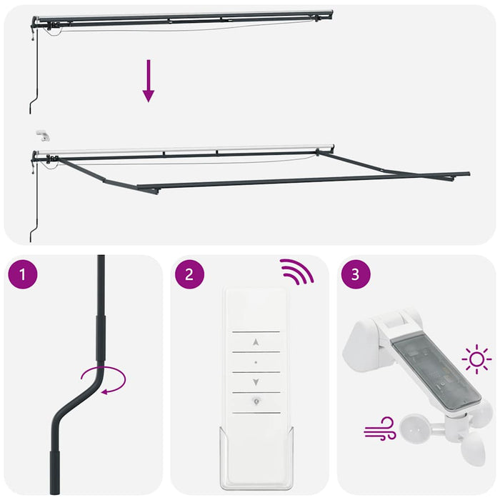 Copertină retractabilă automat cu LED, antracit/alb, 400x300 cm WALTI