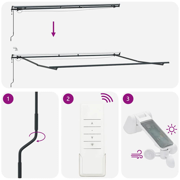 Copertină retractabilă automat cu LED, antracit/alb, 500x300 cm - WALTI WALTI