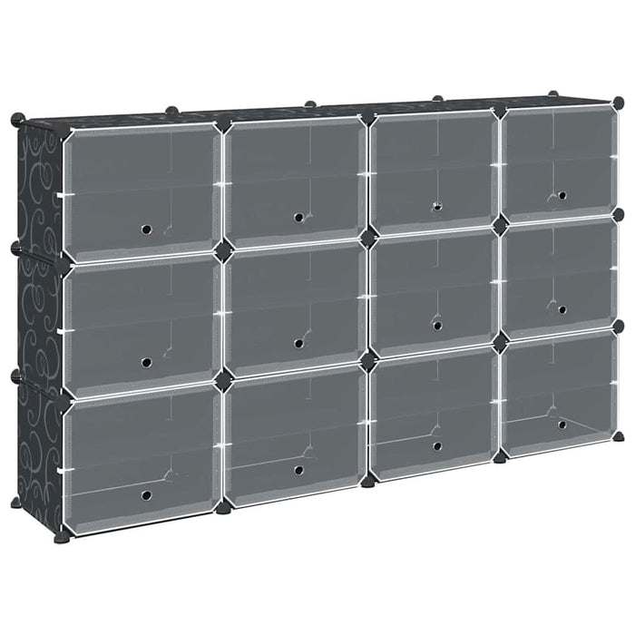 Organizator cub de depozitare cu uși, 12 cuburi, negru, PP - WALTI WALTI