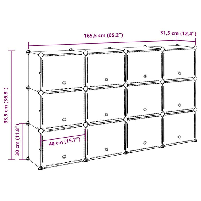 Organizator cub de depozitare cu uși, 12 cuburi, negru, PP - WALTI WALTI