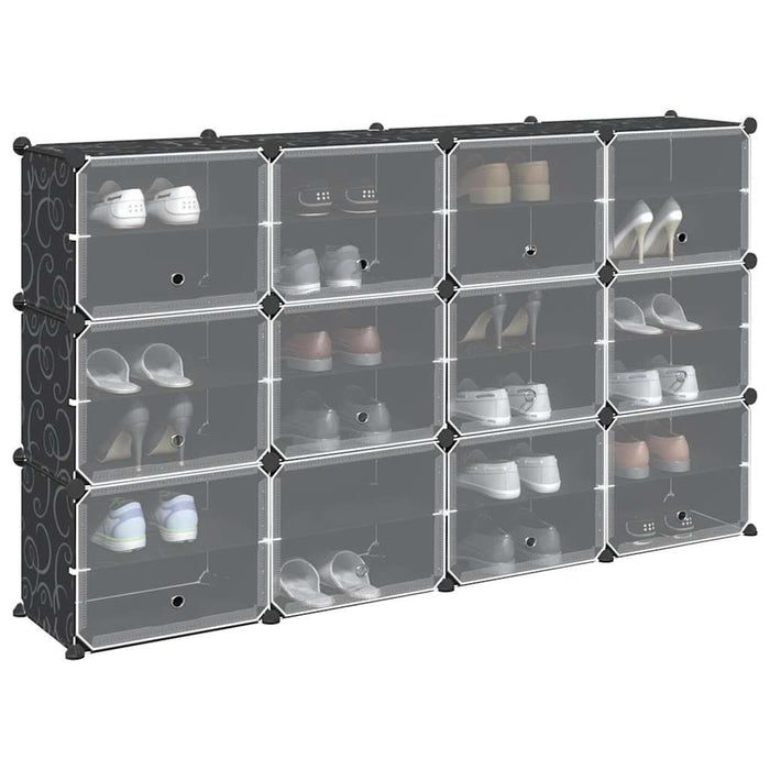 Organizator cub de depozitare cu uși, 12 cuburi, negru, PP - WALTI WALTI