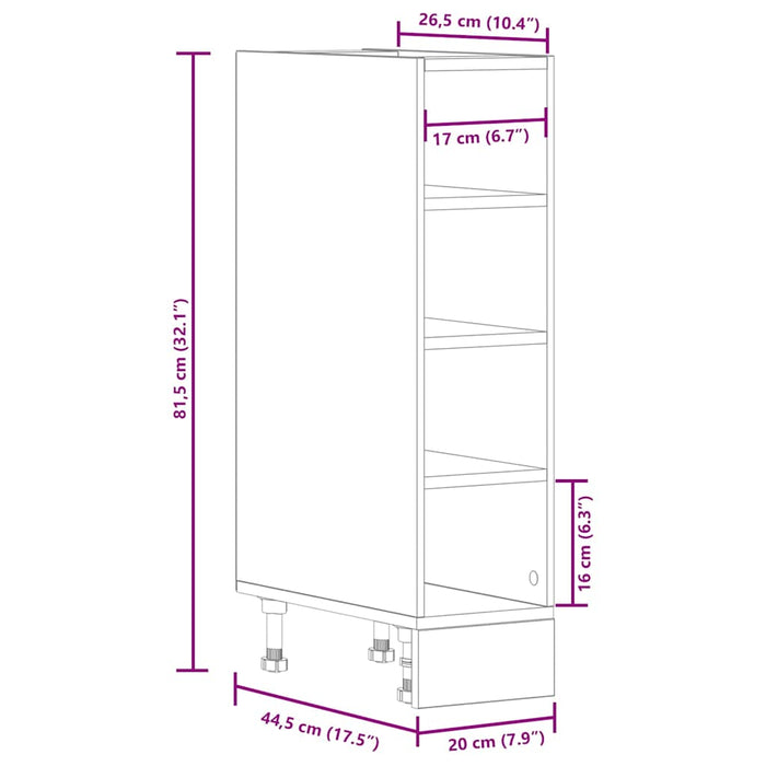 Dulap inferioară alb 20x44,5x81,5 cm lemn prelucrat WALTI