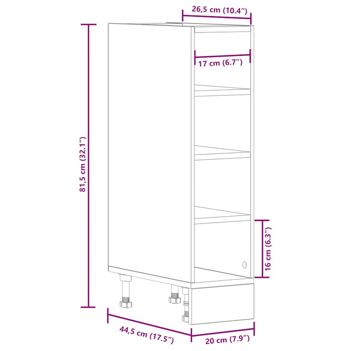 Dulap inferior, stejar sonoma, 20x44,5x81,5 cm, lemn prelucrat WALTI