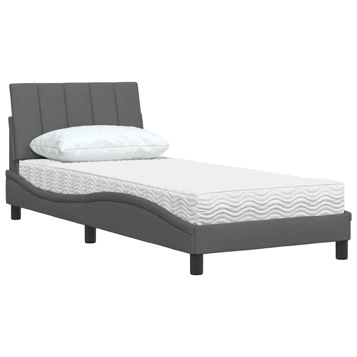 Pat cu saltea, Hanko, gri închis, 90x190 cm, textil WALTI