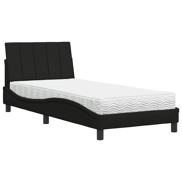 Pat cu saltea, Hanko, negru, 90x190 cm, textil WALTI