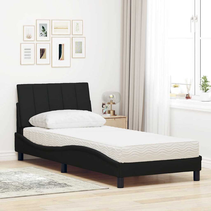 Pat cu saltea, Hanko, negru, 90x190 cm, textil WALTI