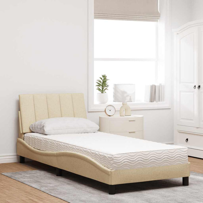 Pat cu saltea, Hanko, crem, 90x190 cm, textil WALTI