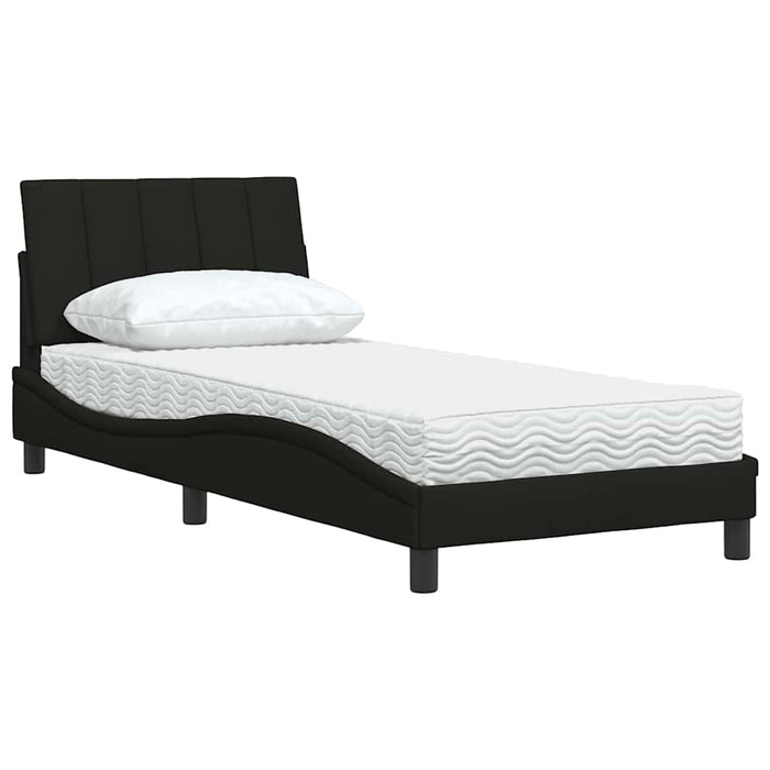 Pat cu saltea, Hanko, negru, 90x200 cm, textil WALTI