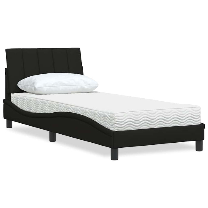 Pat cu saltea, Hanko, negru, 90x200 cm, textil WALTI